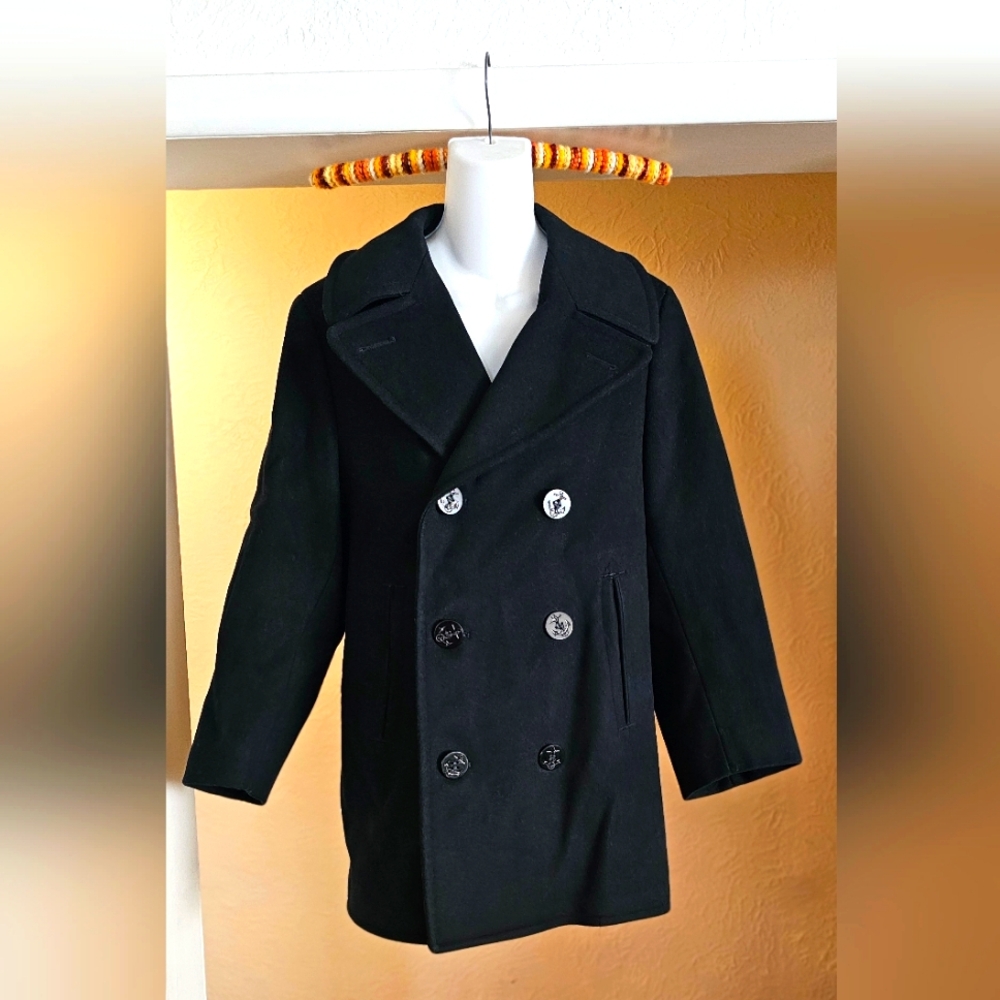 Vintage  US Navy Wool Peacoat Mens Size 36R Heavyweight Double Breasted